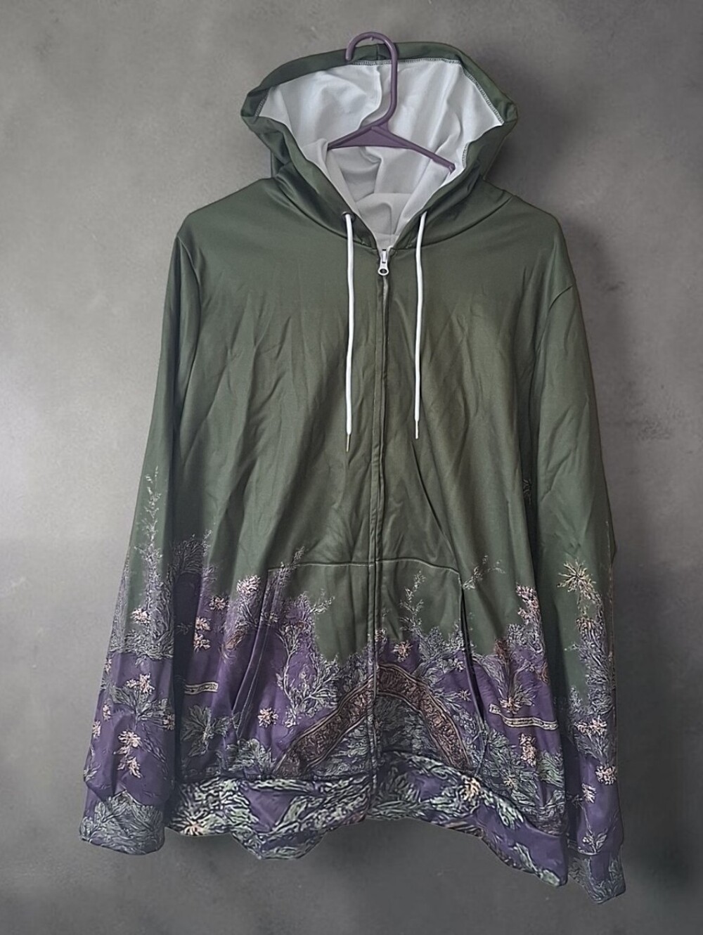 Women's Green Purple Floral Pullover Hoodie Fleece Chinese Size 5XL